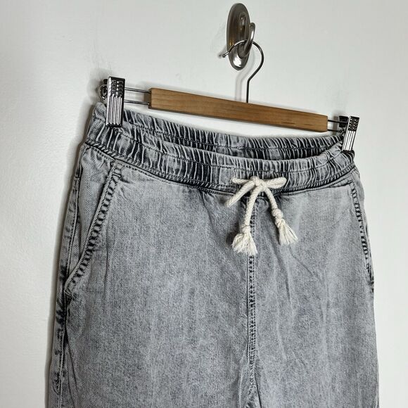 Pilcro Drawstring Acid Wash Denim Jeans Black Gray Womens Size XS High Rise - Picture 2 of 8